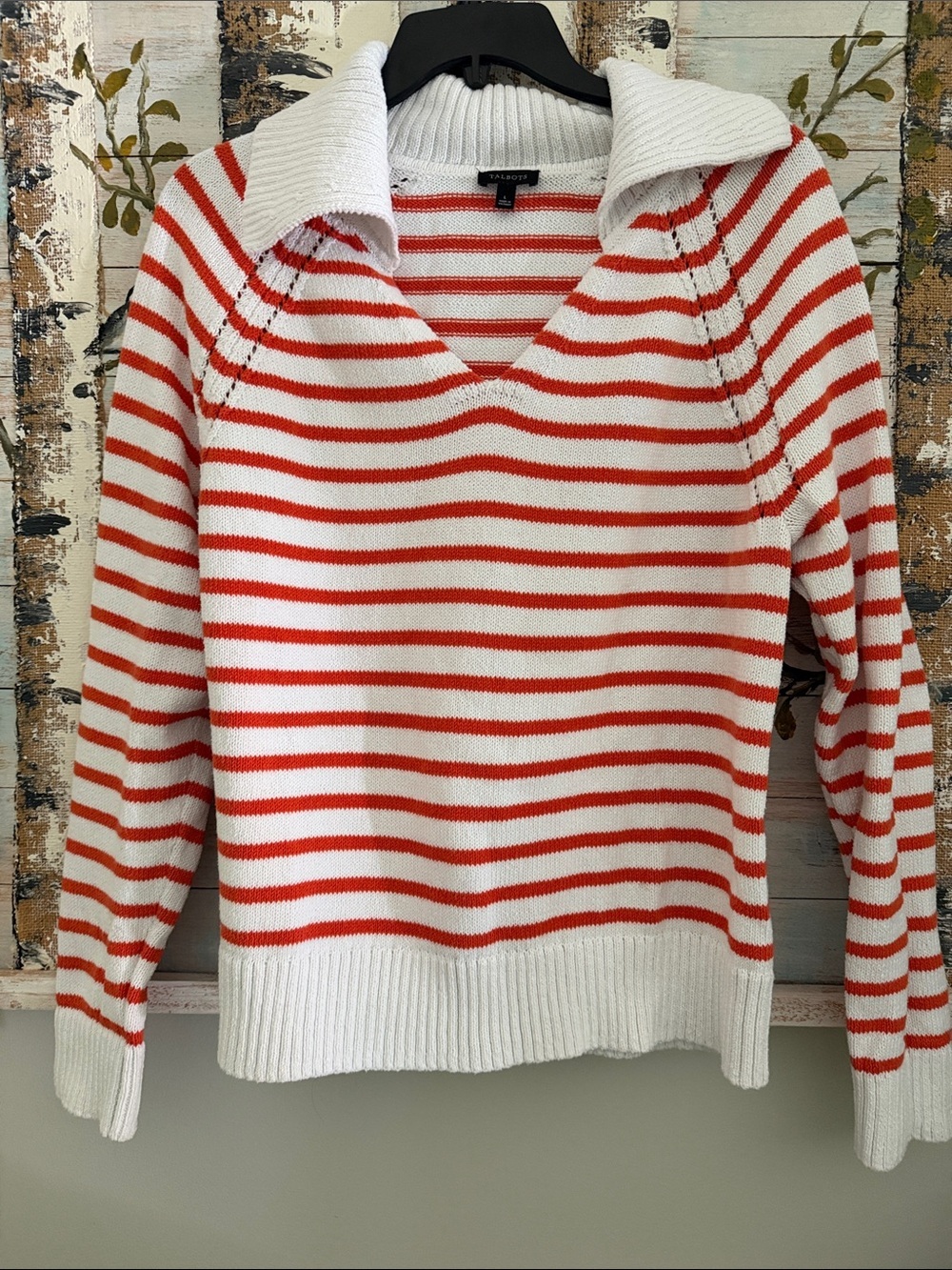Talbots White & Orange Striped Nautical Sweater
